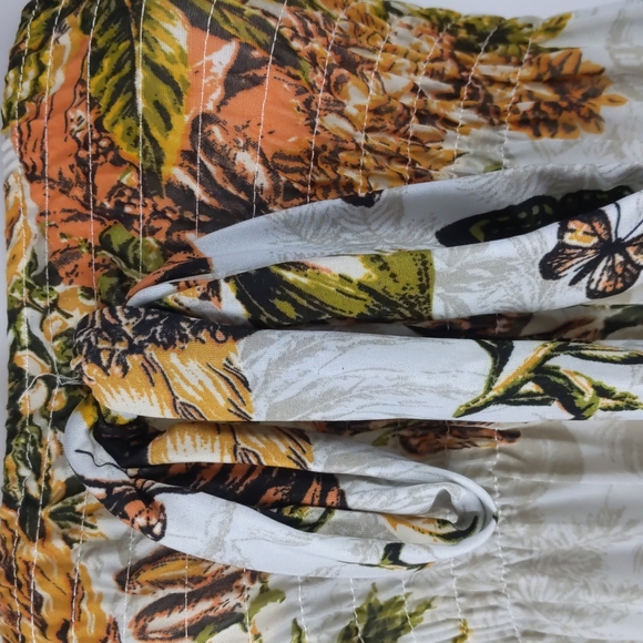 Women's Dress Size Med Cream Orange Butterflies Shirring Maxi High Low Hem Bow - Picture 4 of 10